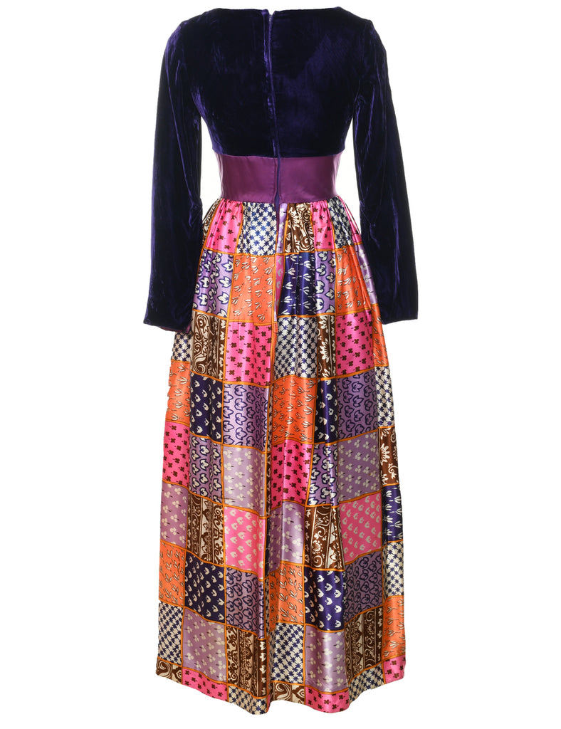 1970s Floral Print Maxi Dress - S