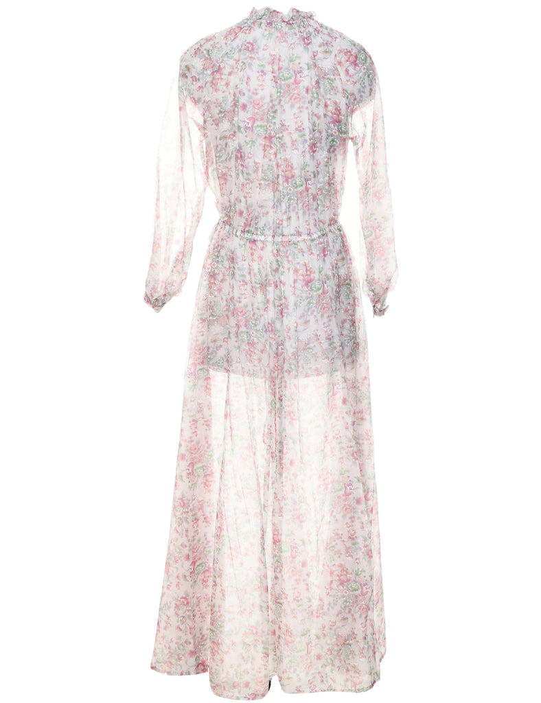 1970s Floral Print Maxi Dress - L