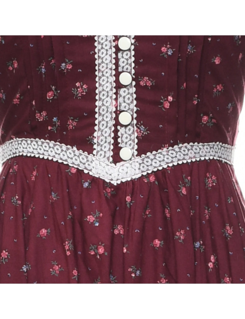 1970s Floral Print Maxi Dress - S