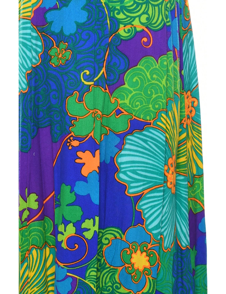 1970s  Floral Print Maxi Dress - M
