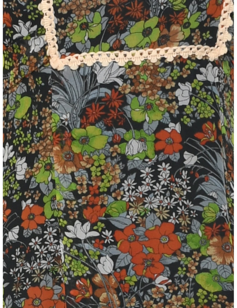 1970s Floral Print Maxi Dress - XS