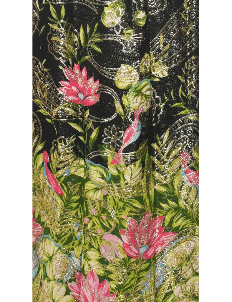 1970s Floral Print Maxi Dress - S
