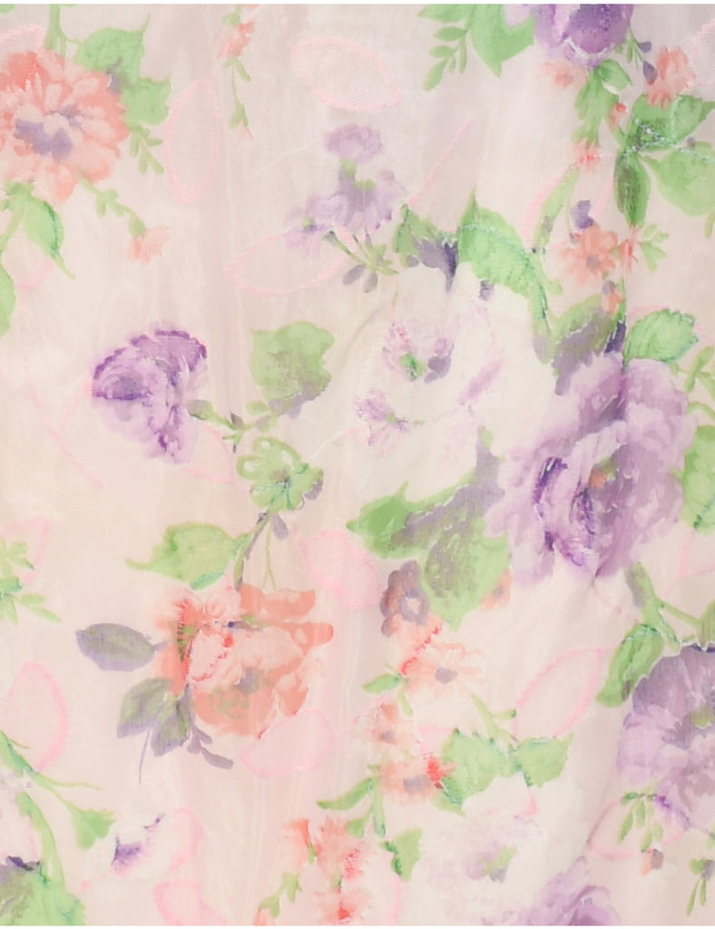 1970s Floral Print Maxi Dress - M