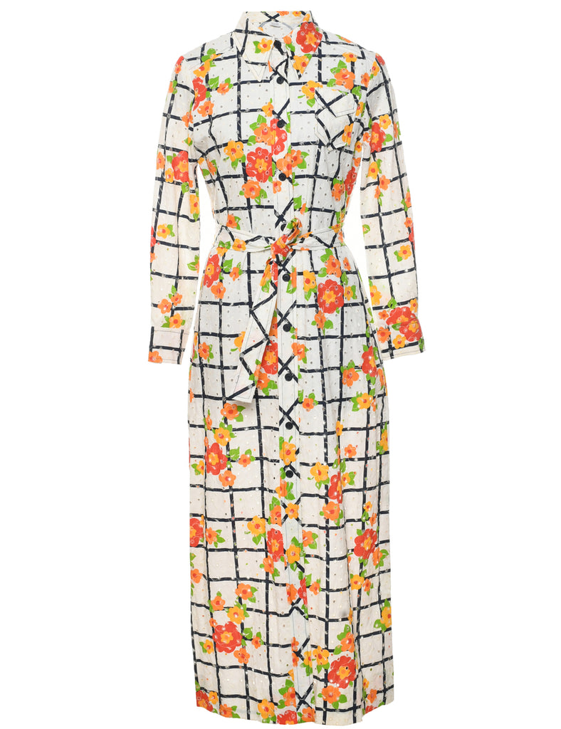 1970s Floral Print Shirt Dress - L