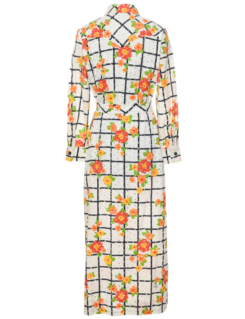 1970s Floral Print Shirt Dress - L