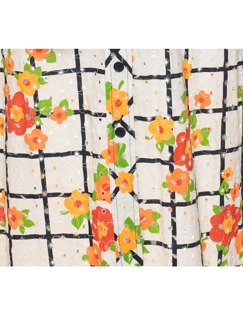 1970s Floral Print Shirt Dress - L