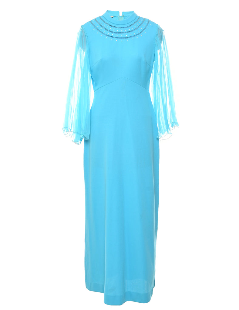 1970s Light Blue Maxi Dress - M