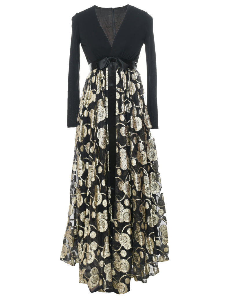 1970s Lurex Thread Pattern Maxi Dress - S