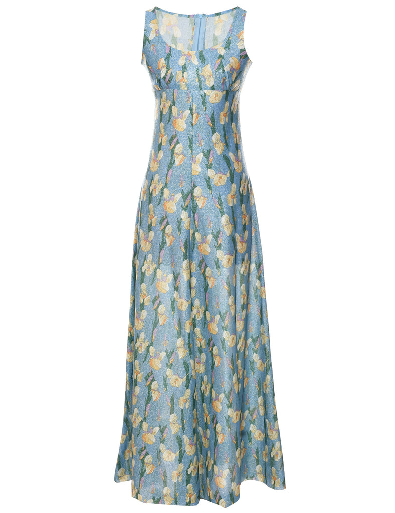 1970s Lurex Thread Pattern Maxi Dress - XS