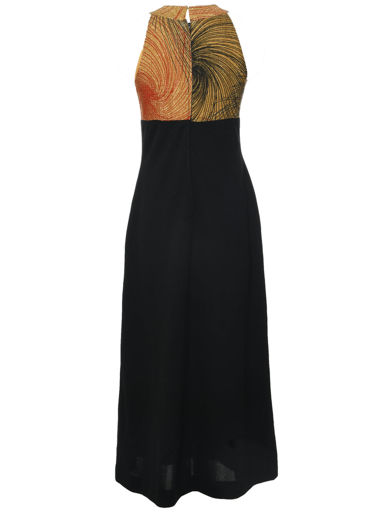 1970s  Lurex Thread Pattern Maxi Dress - S
