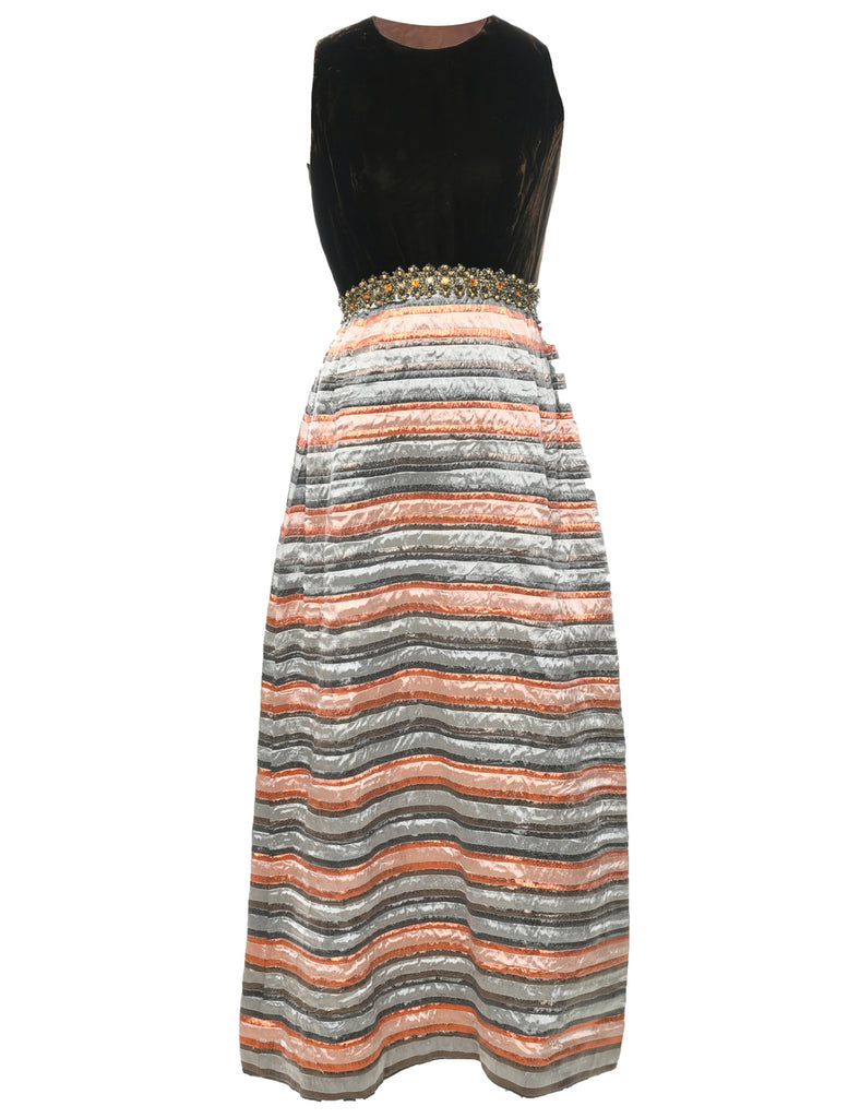 1970s Metallic Pattern Maxi Dress - S