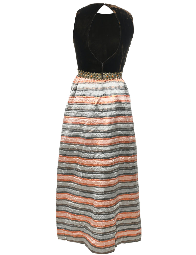 1970s Metallic Pattern Maxi Dress - S