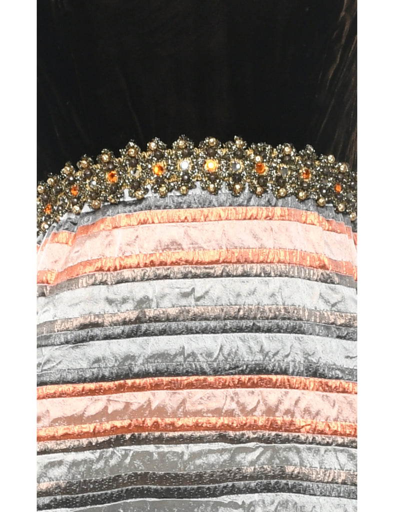 1970s Metallic Pattern Maxi Dress - S