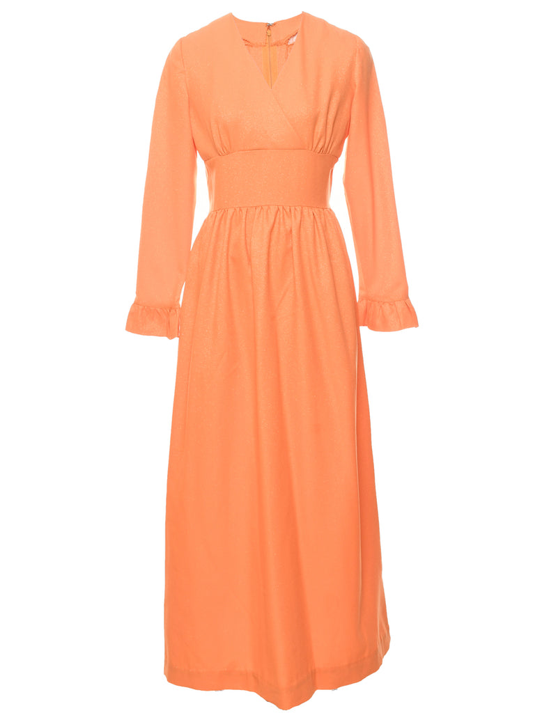 1970s Orange Maxi Dress - S