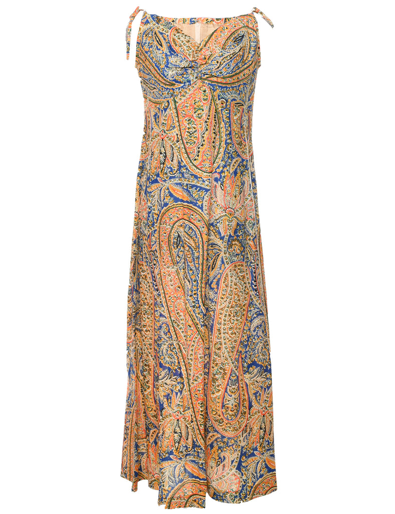 1970s Paisley Print Maxi Dress - M