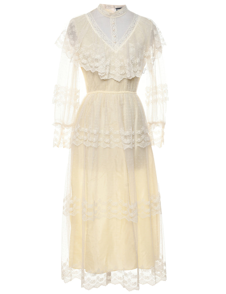 1970s Pale Yellow Maxi Dress - S