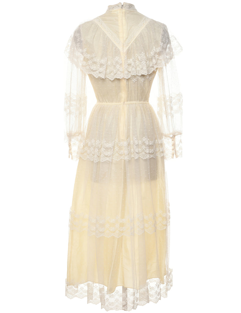 1970s Pale Yellow Maxi Dress - S