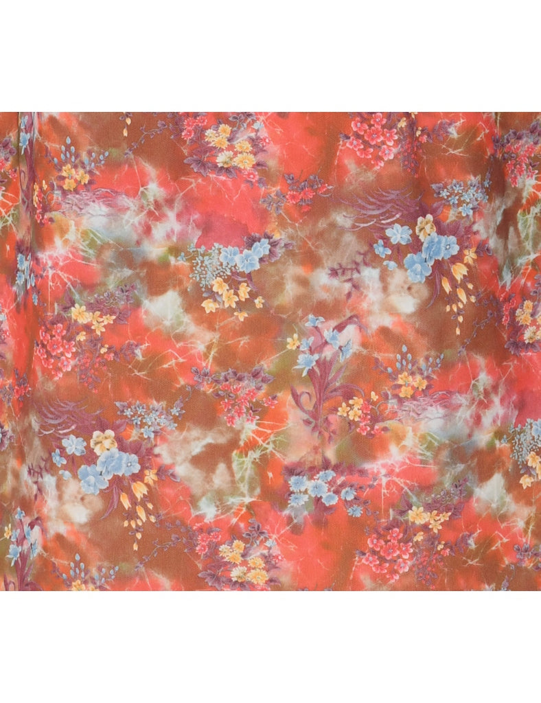 1970s Pin Tucks Floral Dress - M