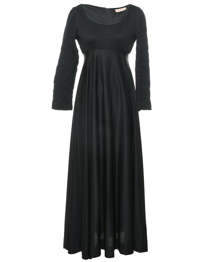 1970s Smoked Black Maxi Dress - M