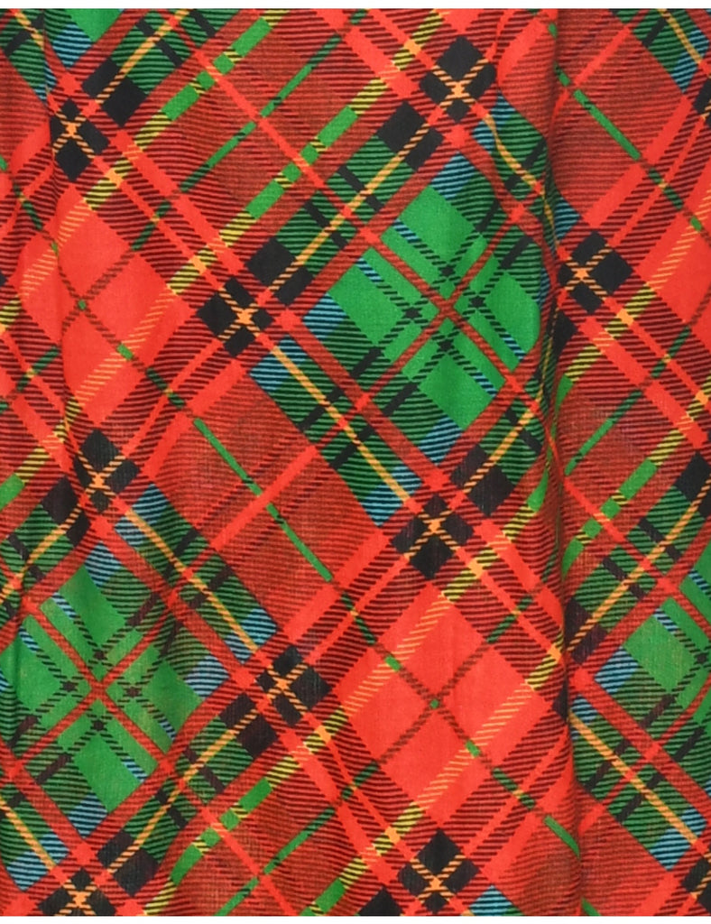1970s Smoked Checked Pattern Maxi Dress - XS