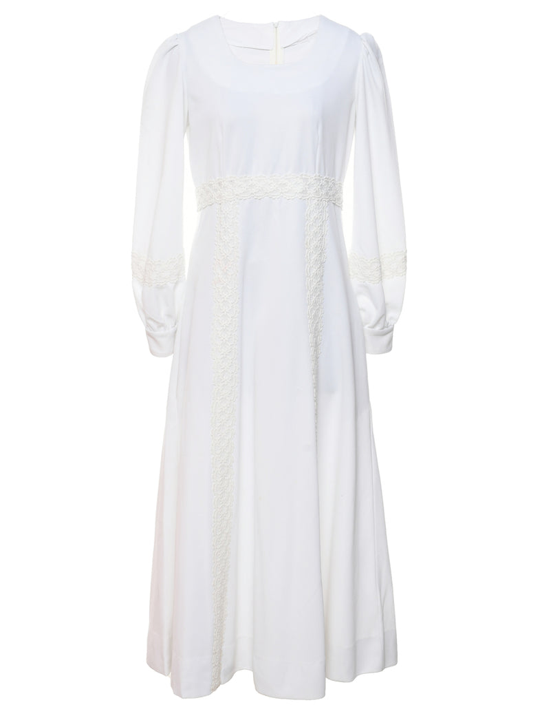 1970s White Maxi Dress - M
