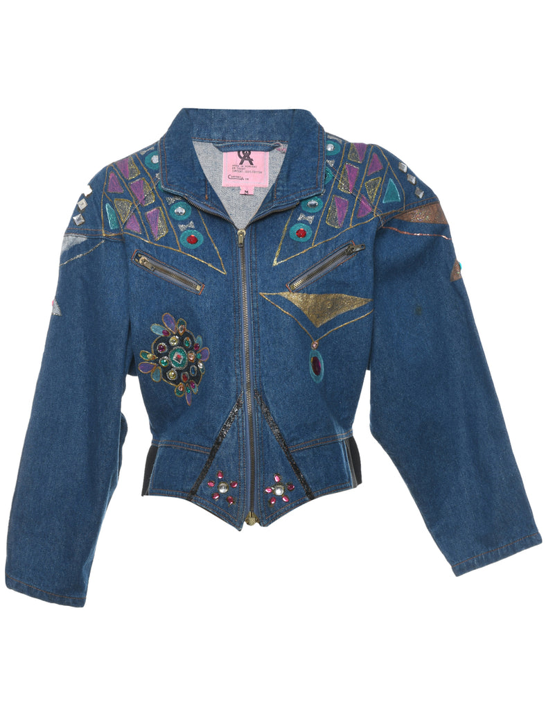 1980s Embellished Denim Jacket - M