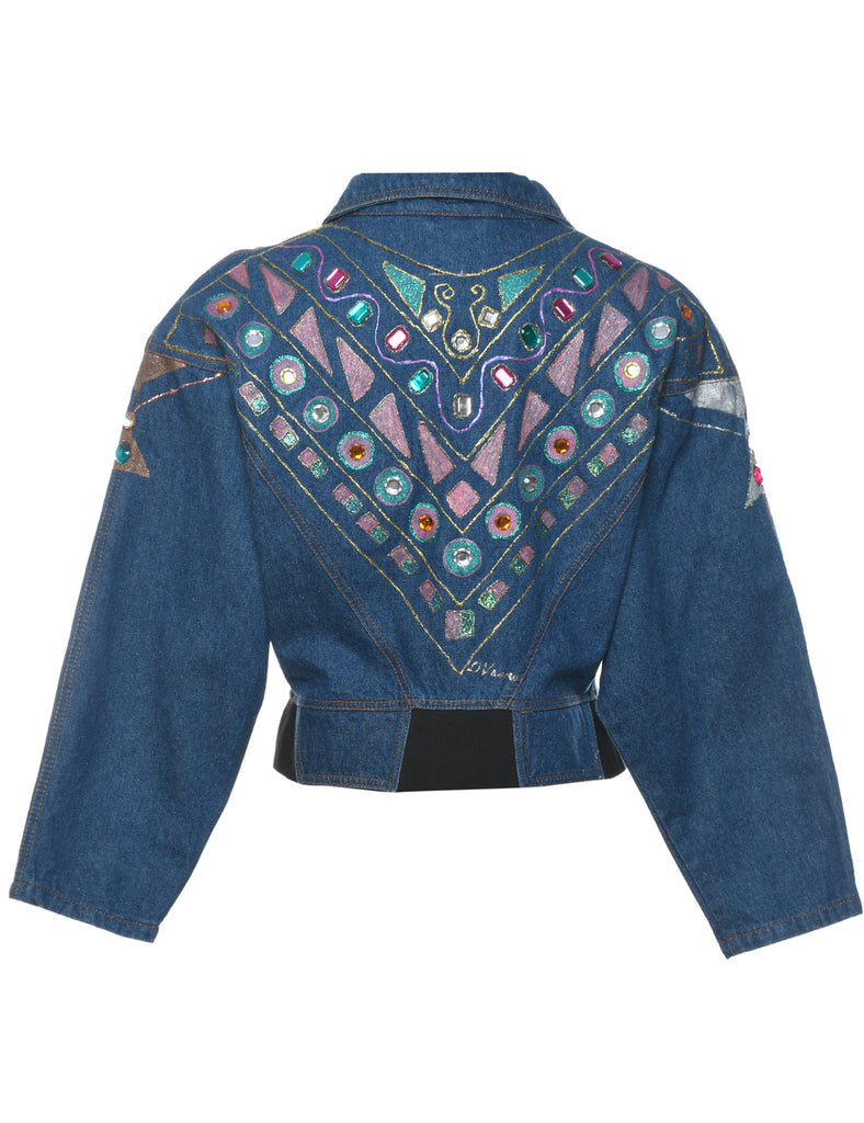 1980s Embellished Denim Jacket - M