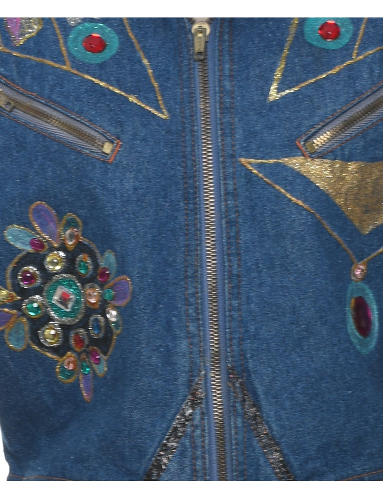 1980s Embellished Denim Jacket - M