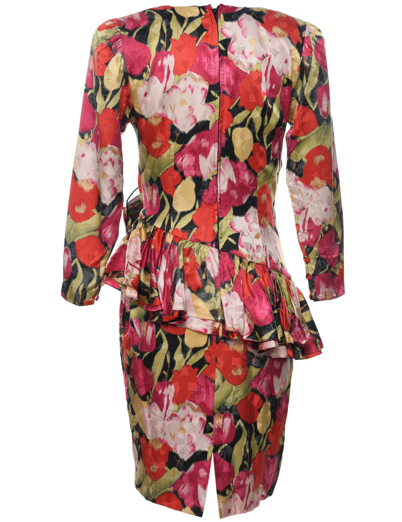 1980s Floral Print Dress - M