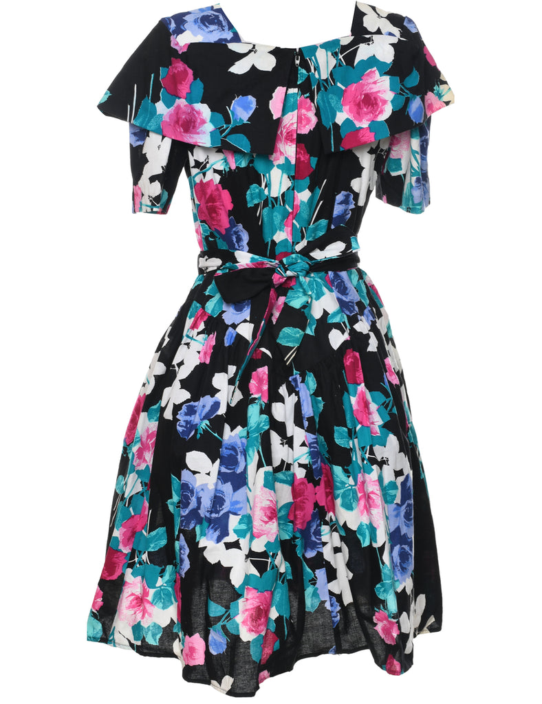 1980s Floral Print Dress - M