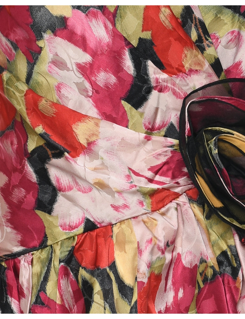 1980s Floral Print Dress - M