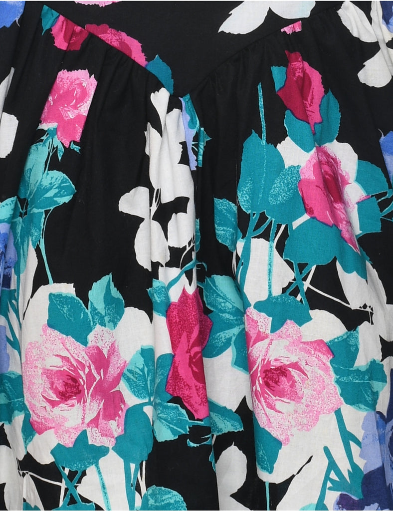1980s Floral Print Dress - M