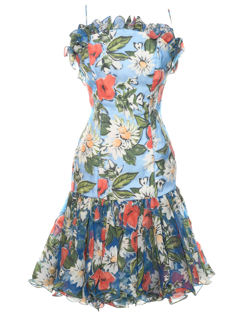 1980s Floral Print Evening Dress - XS