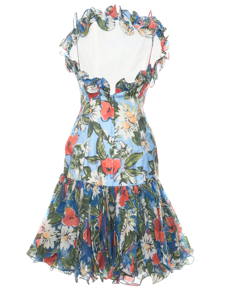 1980s Floral Print Evening Dress - XS