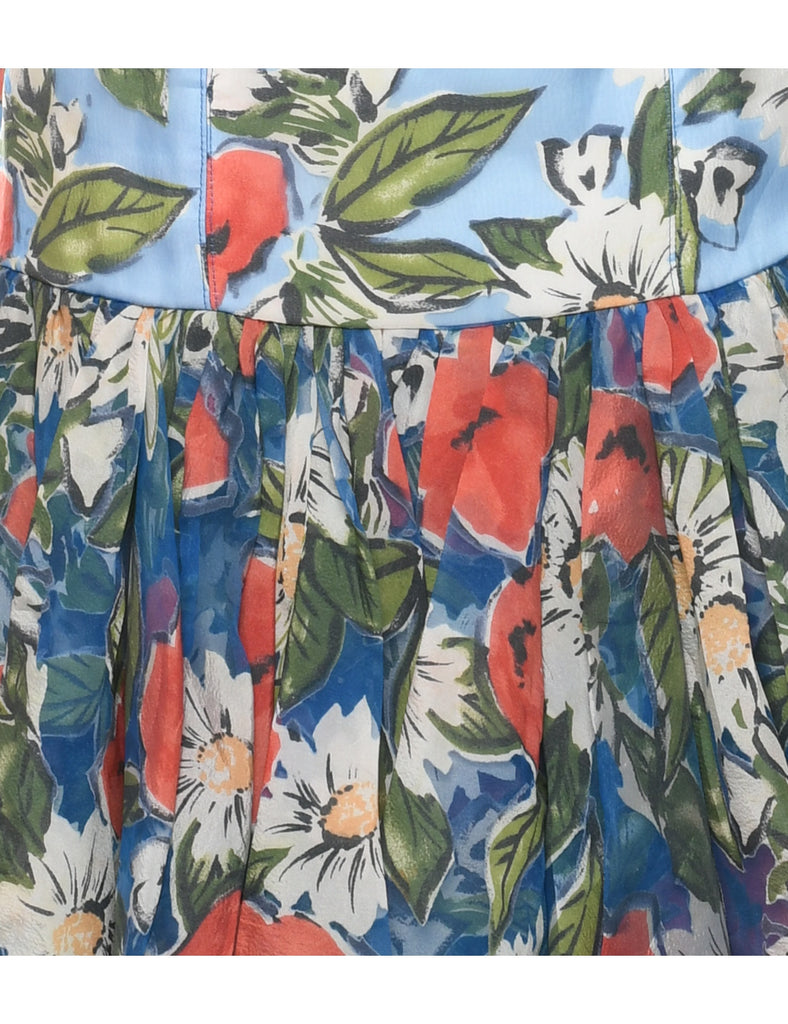 1980s Floral Print Evening Dress - XS