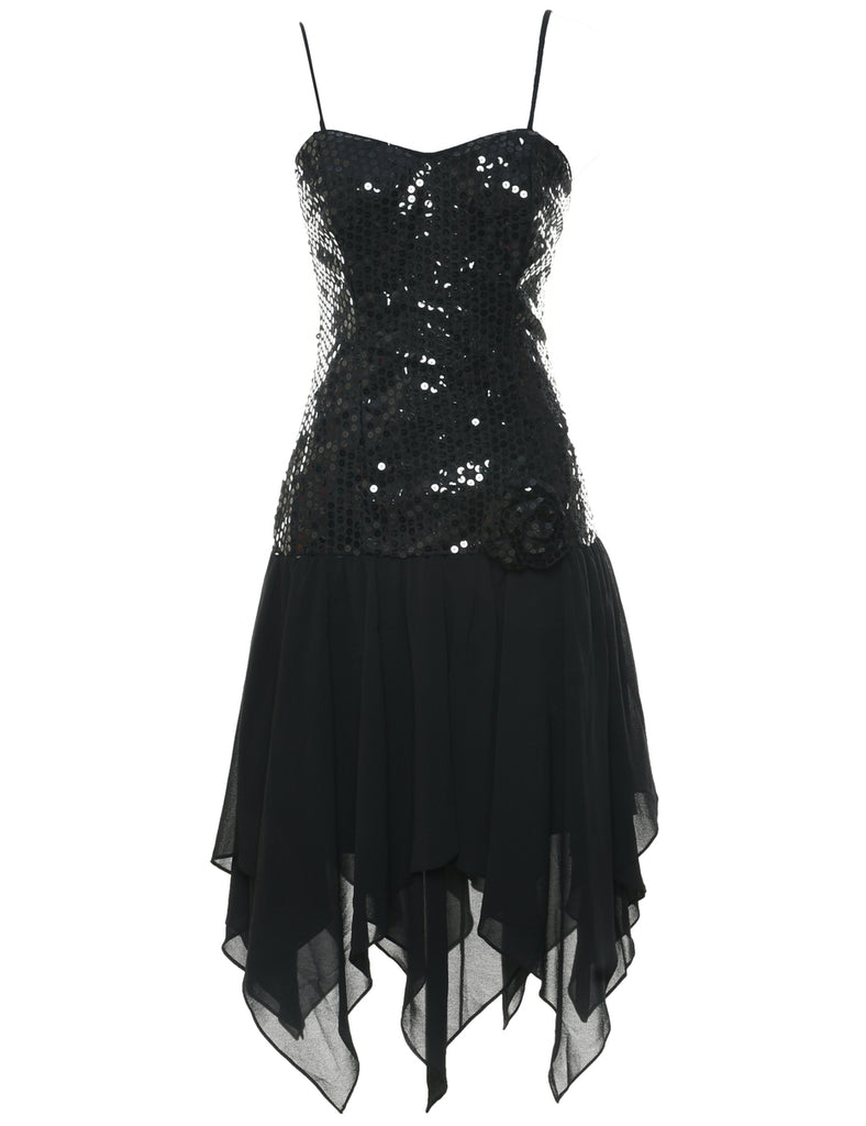 1980s Handkerchief Hem Sequined Evening Dress - XS
