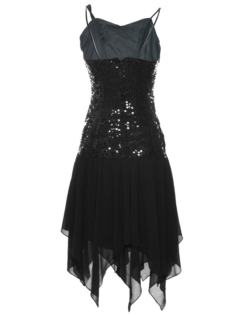 1980s Handkerchief Hem Sequined Evening Dress - XS