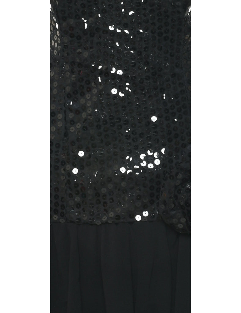 1980s Handkerchief Hem Sequined Evening Dress - XS