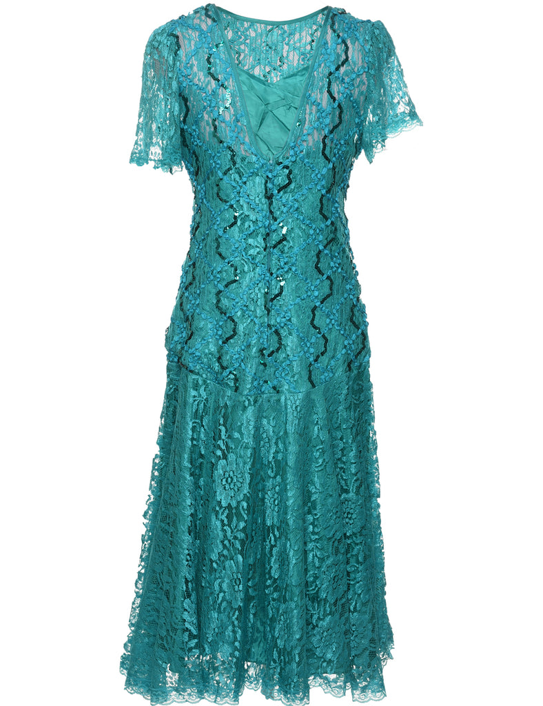 1980s Lace Evening Dress - M