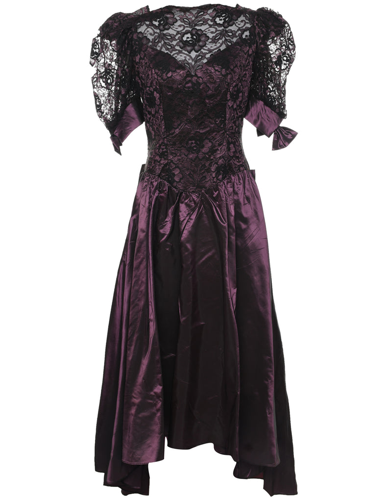 1980s Lace Floral Pattern Evening Dress - M
