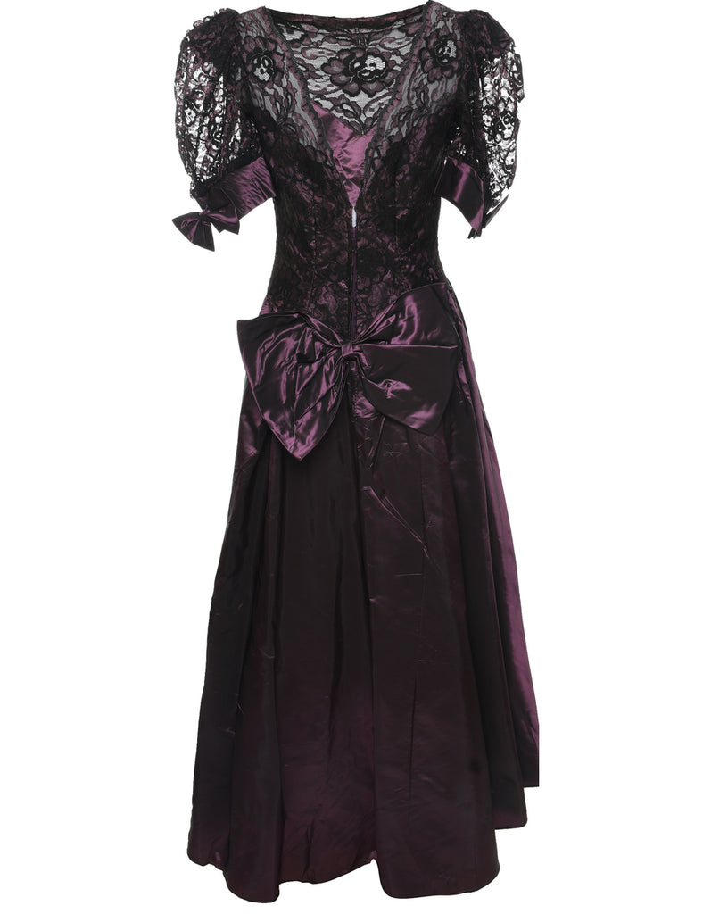 1980s Lace Floral Pattern Evening Dress - M