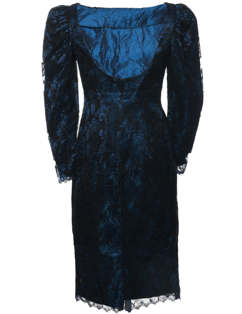 1980s Lace Floral Pattern Evening Dress - M