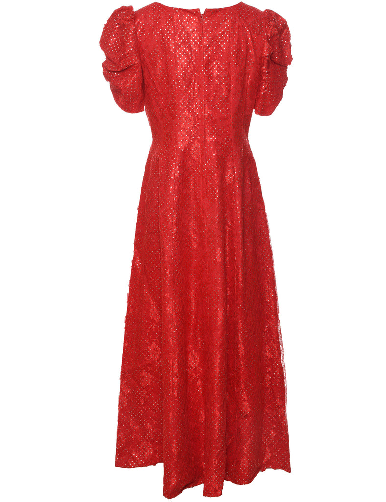 1980s Lace Floral Pattern Evening Dress - M