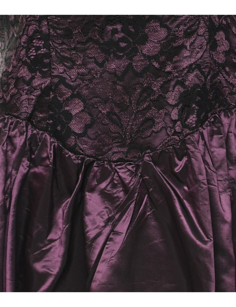 1980s Lace Floral Pattern Evening Dress - M