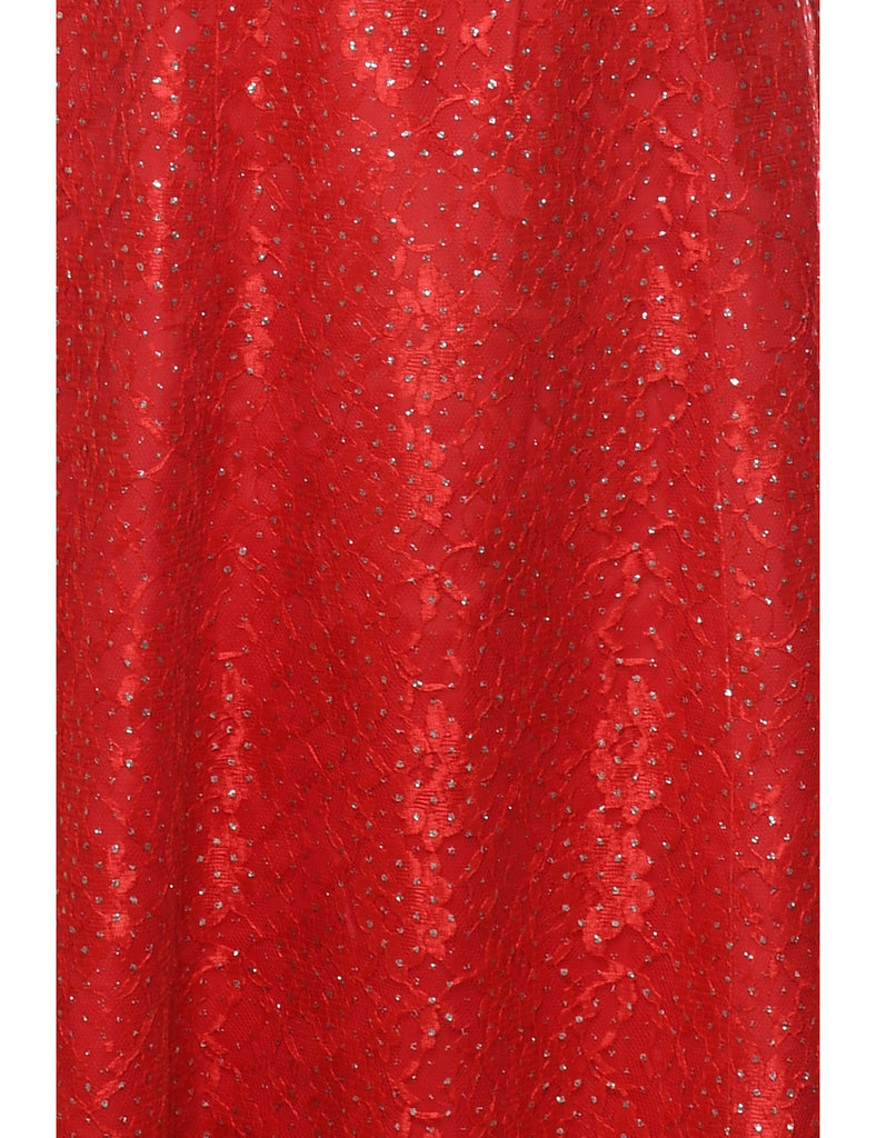 1980s Lace Floral Pattern Evening Dress - M