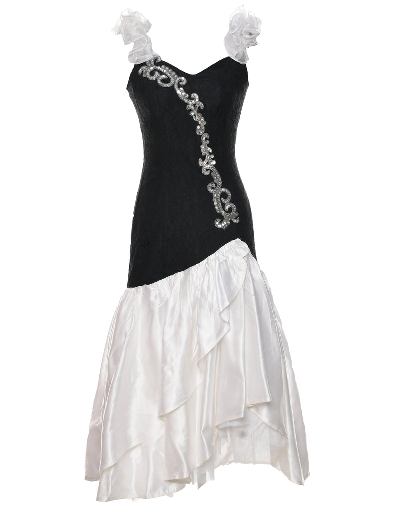 1980s Lace Floral Pattern Maxi Dress - XS