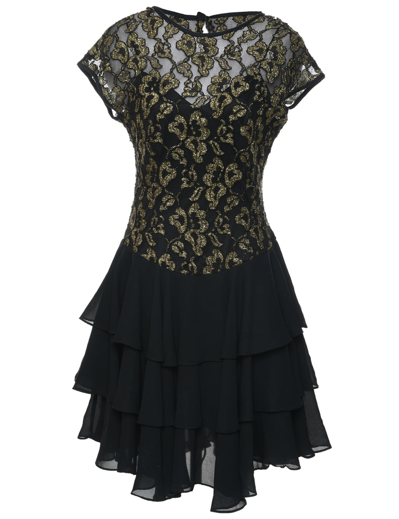 1980s Lurex Thread Pattern Evening Dress - S