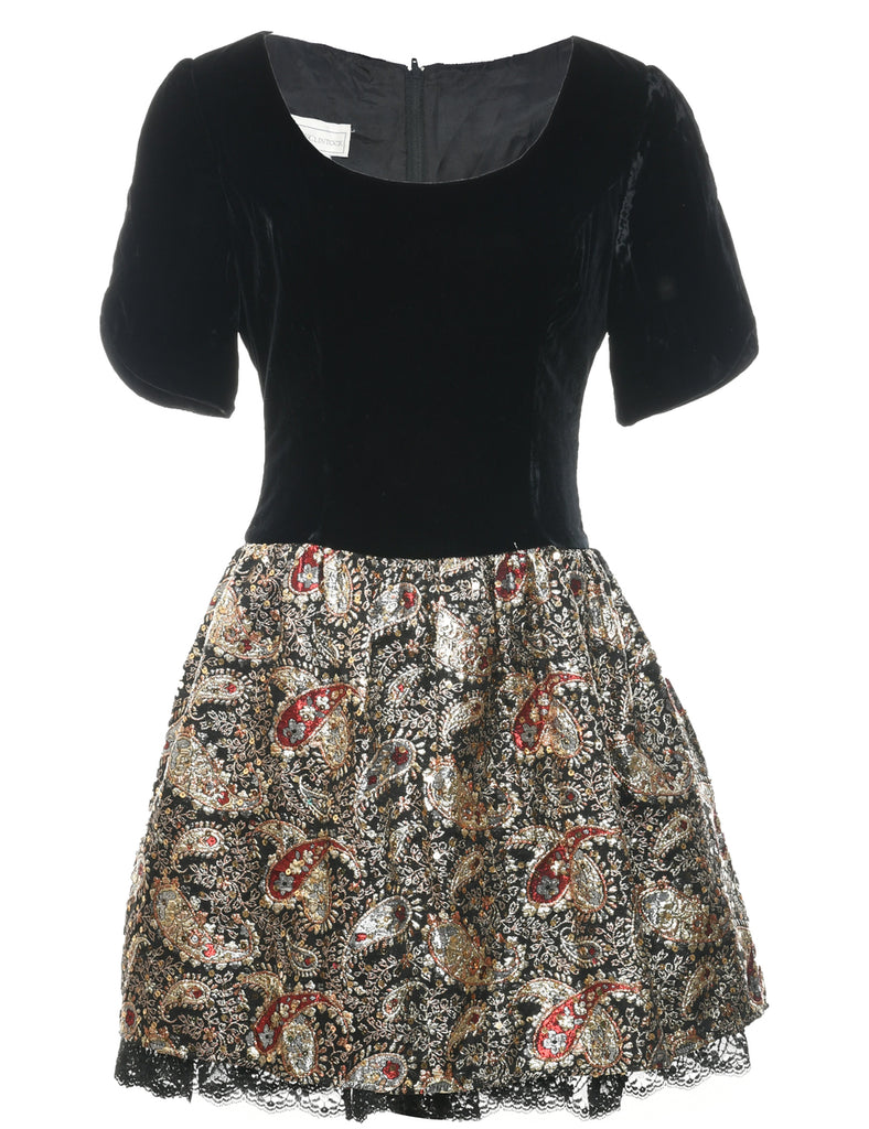 1980s Lurex Thread Pattern Evening Dress - S