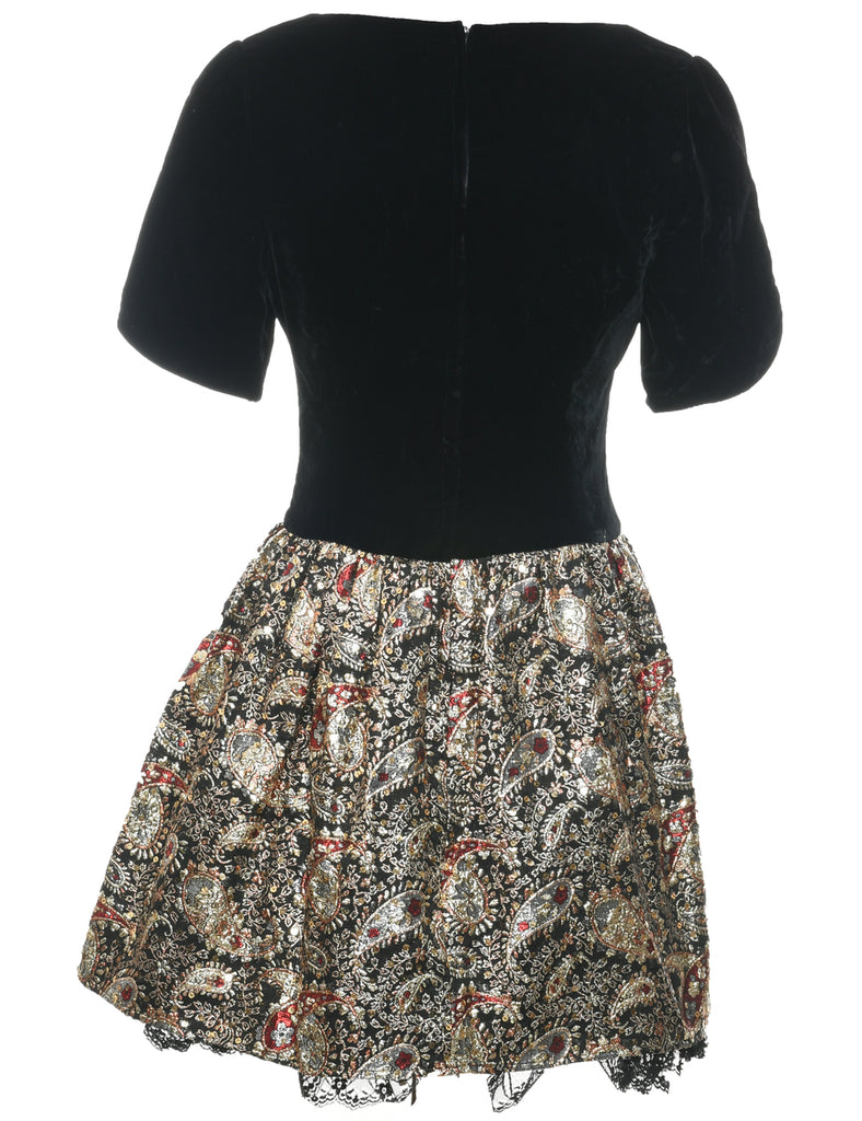 1980s Lurex Thread Pattern Evening Dress - S