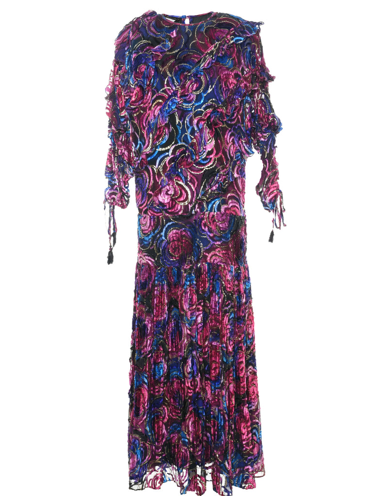 1980s Lurex Thread Pattern Maxi Dress - L